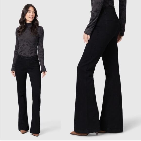 Paige Genevieve Black Flare Leg Denim Jeans Size 32